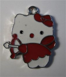 bedeltje/charm emaille :hello kitty pijl+boog rood-19x23mm