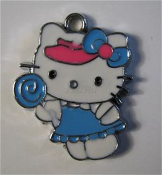 bedeltje/charm emaille :hello kitty +lollie blauw -20x17mm