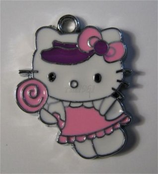 bedeltje/charm emaille :hello kitty +lollie rose -20x17mm - 1