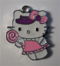 bedeltje/charm emaille :hello kitty +lollie rose -20x17mm