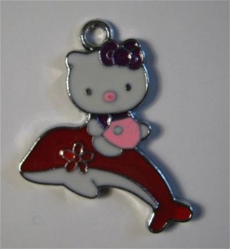 bedeltje/charm emaille :hello kitty +dolfijn rood - 27x21 mm - 1