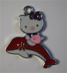 bedeltje/charm emaille :hello kitty +dolfijn rood - 27x21 mm