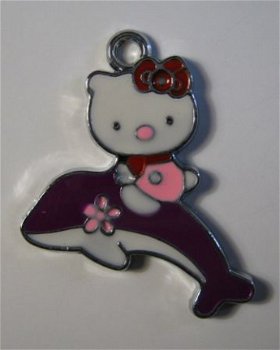 bedeltje/charm emaille :hello kitty +dolfijn paars -27x21 mm - 1