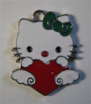 bedeltje/charm emaille :hello kitty +hart rood -26x21 mm - 1