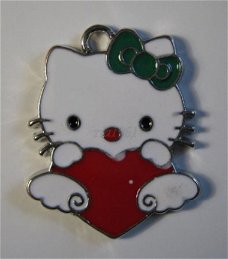 bedeltje/charm emaille :hello kitty +hart rood -26x21 mm