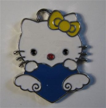 bedeltje/charm emaille :hello kitty +hart blauw -26x21 mm - 1