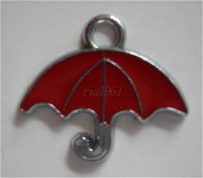 bedeltje/charm emaille:paraplu rood - 21x19 mm (nog 18) - 1