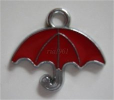 bedeltje/charm emaille:paraplu rood - 21x19 mm (nog 18)