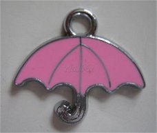 bedeltje/charm emaille:paraplu rose - 21x19 mm (nog 17)