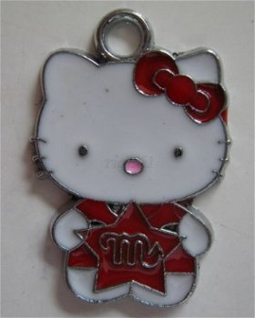 bedeltje/charm emaille:kitty met ster rood - 25x17 mm(nog 6) - 1