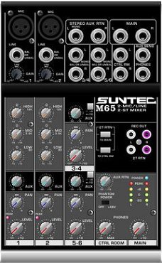 Suntec Audio M65, 2 Mic-Line - 2 Stereo Line Compacte Mixer,