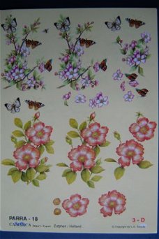 nr.186  3d knipvel  bloemen / vlinders
