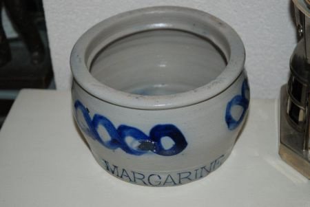 *** Oud keulse margarine pot kleur grijs met blauw *** - 2