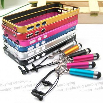 Cross Line Aluminum Metal Bumper With Touch Pen iPhone 4 4S, - 1