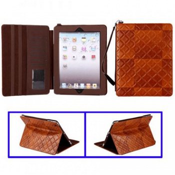 Check Wallet Leather Case voor iPad 2 en New iPad 3 Bruin, N - 1