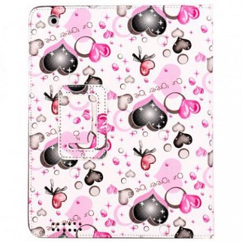 Lovely Heart Design pink Stand Leather Case voor iPad 2 en T - 1