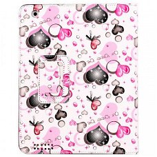 Lovely Heart Design pink Stand Leather Case voor iPad 2 en T