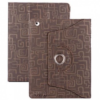 360 Degree Rotatable bruin Leather Case Hoes iPad 2 en iPad - 1