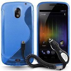 Comutter Silicone blauw hoesje+ autolader Samsung i9250 Gala