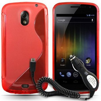 Comutter Silicone rood hoesje+ autolader Samsung i9250 Galax - 1