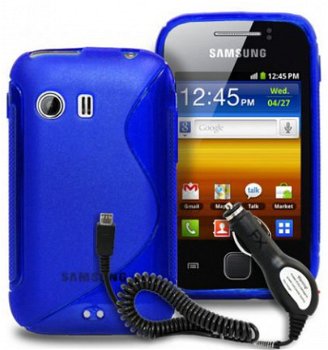 Comutter Silicone blauw hoesje+autolader Samsung S5360 Galax - 1