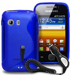 Comutter Silicone blauw hoesje+autolader Samsung S5360 Galax