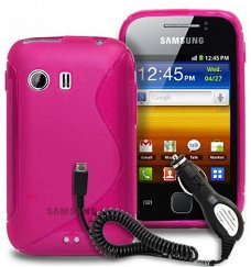 Comutter Silicone roze hoesje+ autolader Samsung S5360 Galax