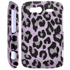 Leopard Grain Purple Plastic Yellow Hard Case voor HTC Wildf