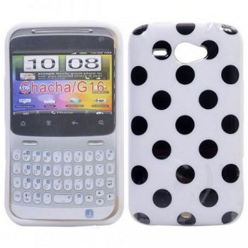 TPU Protective Hoesje White with Black Dots HTC Chacha G16, - 1