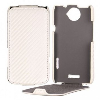 Carbon Flip Leather Case hoesje HTC One X wit, Nieuw, €14.95 - 1