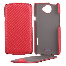 Carbon Flip Leather Case hoesje HTC One X rood, Nieuw, €14.9