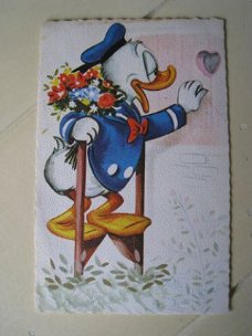 Kaart Donald Duck met bloemen - 1962