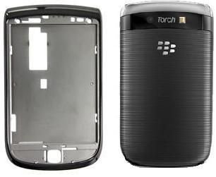 BlackBerry 9800 Torch Cover Set Zwart met Logo Plaat, Nieuw, - 1