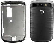 BlackBerry 9800 Torch Cover Set Zwart met Logo Plaat, Nieuw,