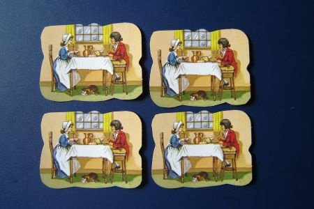 nr.140 3d knipplaatjes Meisje / jongen aan tafel - 1