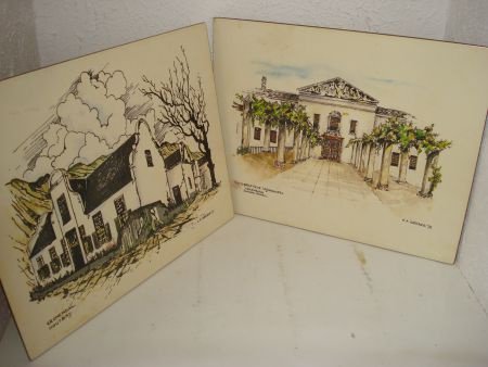 Handmade tablemats van 6 gebouwen in zuid-Afrika vintage - 1