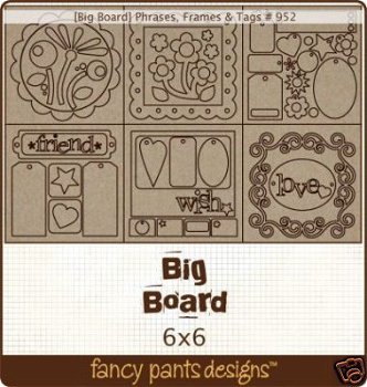 NIEUW 6 big Chipboards phrases, frames and tags Fancy Pants - 1