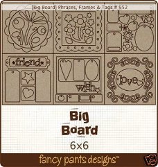 NIEUW 6 big Chipboards phrases, frames and tags Fancy Pants