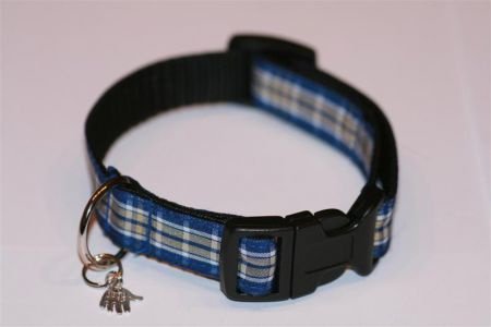 Donker blauwe halsband met blauwe ruit. - 1