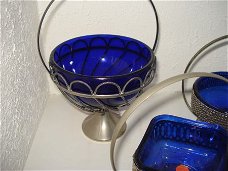 4 vintage suikerpotten met  koningsblauw glas 15/16/20 cm ho