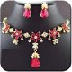 KETTING GOLD (PLATED) MET OORBELLEN IN ORCHID ROOD - 1 - Thumbnail