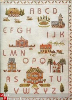 borduurpatroon 1688 alfabet met huizen - 1