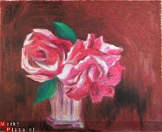 Oliepastel: Rozen in glazen vaas