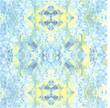 ACHTERGRONDVEL (15x15cm) --- LENTE -- Bloemen, blauw-gr-geel - 1