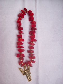 armband bloedkoraal met gouden engel hanger rood koraal - 5