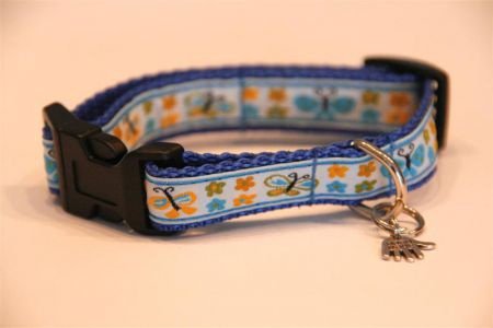 blauwe vlindertjes halsband voor kleine hond . - 1