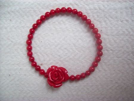 armbandje met roos rood bloedkoraal gemstone - 1