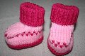 Handgebreide babyslofjes - roze hartjes - 0 - Thumbnail