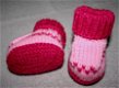 Handgebreide babyslofjes - roze hartjes - 1 - Thumbnail