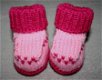Handgebreide babyslofjes - roze hartjes - 2 - Thumbnail